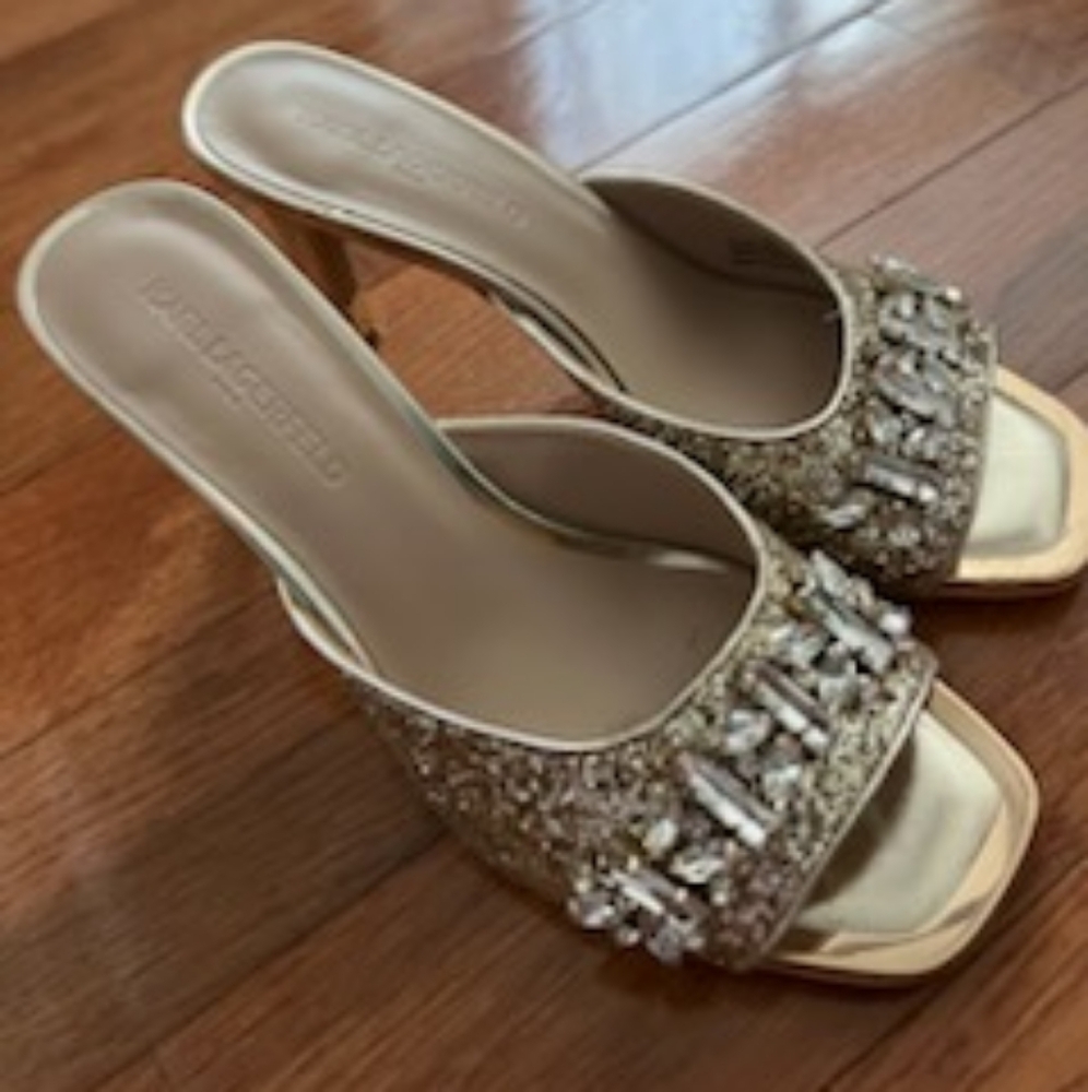 Karl Lagerfield Sparkly Open Toe Heels Size 8 Wit… - image 1